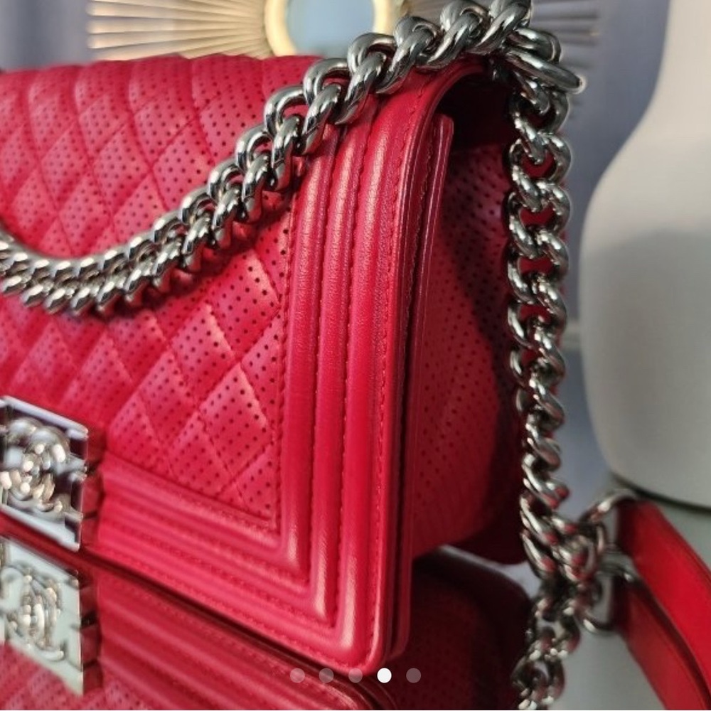 Chanel boy Red Silver Chain Shoulder Bag